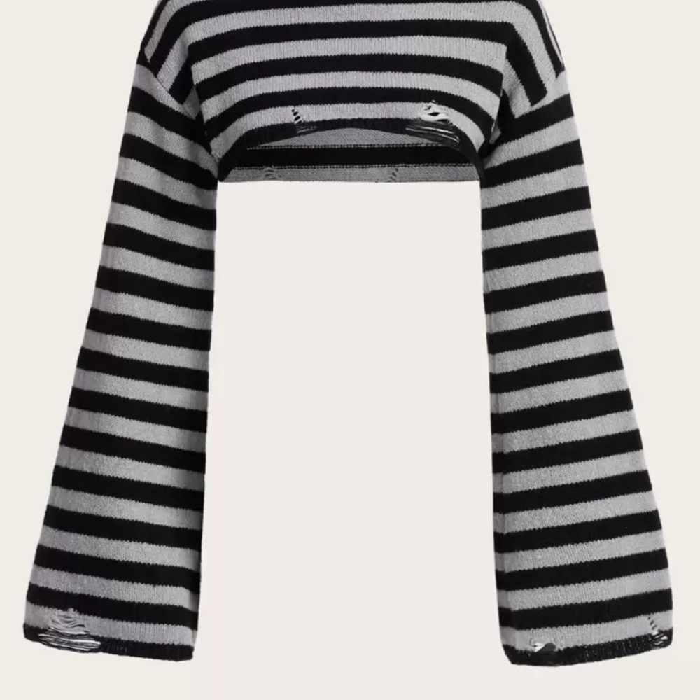 Striped Black and Gray Cropped Sweater